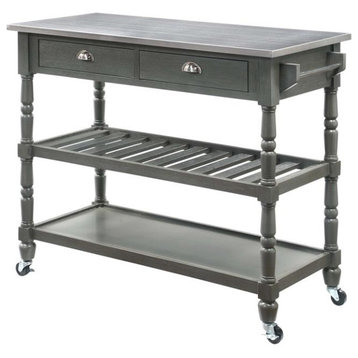 Convenience Concepts French Country Stainless Steel Top Kitchen Cart- Gray Wood