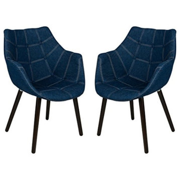 LeisureMod Milburn Tufted Denim Lounge Chair, Set of 2