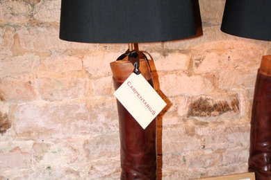 Lamp made with Vintage Maxwell Boot and Black Silk Jim Lawrence Shade