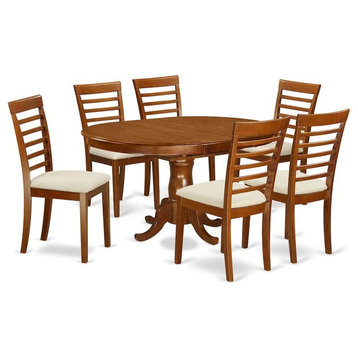 7-Piece Dining Room Set, Oval Table, Leaf, 6 Chairs With Cushion