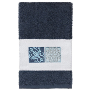100% Turkish Cotton Vivian Embellished Hand Towel, Midnight Blue