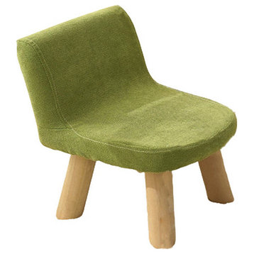 Rectangle Low Stool, Solid Wood Cotton & Linen, Green, H15.7"