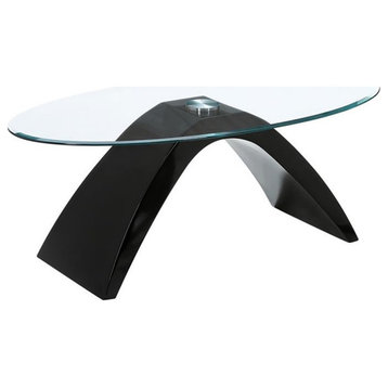 Bowery Hill Contemporary Glass Top Coffee Table in Black Finish