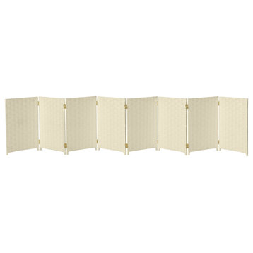 2 ft. Short Woven Fiber Room Divider 8 Panel Cream