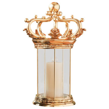 Dazzling Ornate Gold Crown Hurricane Candleholder | Sculpture Designer Luxury