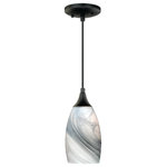 Vaxcel - Milano 4.75" Mini Pendant Marble Swirl Glass Oil Rubbed Bronze - The Milano collection of mini pendant lights feature softly radiused hand-blown glass that gracefully blends into almost any decor. Because each glass is handcrafted utilizing century-old techniques, no two pieces are identical. The marble swirl colored glass has tones of gray and silver and is housed in an oil rubbed bronze finish for a contemporary and artistic look. Install this mini pendant individually or in a group; ideal for kitchens, dining areas, or bar areas.