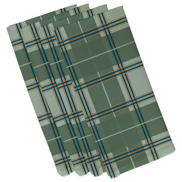 Big Bad Plaid Geometric Print Napkin, Herb Green, Set of 4