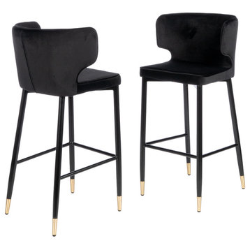 Kayla Upholstered Bar Chair, Set of 2, Black