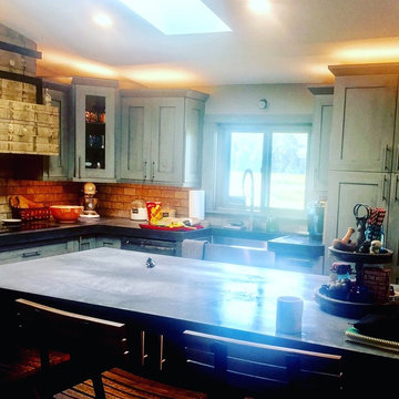 Customer created Whiskey Barrel Hood to compliment our 2tone Kitchen Design