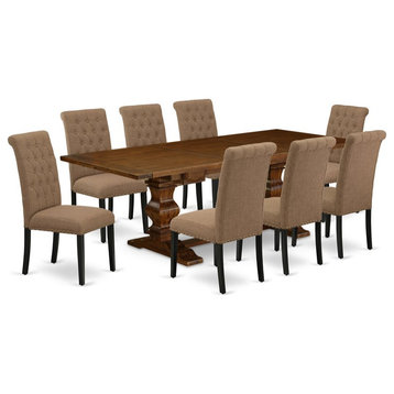 East West Furniture Lassale 9-piece Wood Dining Table Set in Walnut