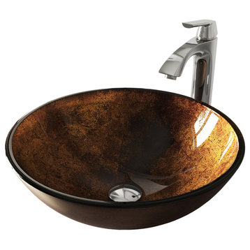 VIGO Brown and Gold Fusion Glass Vessel Sink and Faucet Set, Chrome