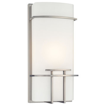 1-Light Wall Sconce, Brushed Nickel With Etched Opal Glass