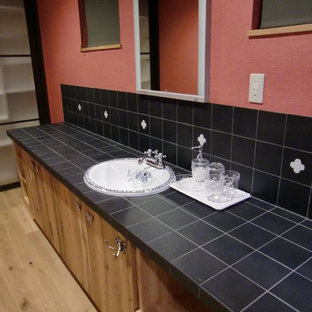 75 Beautiful Large Powder Room With Tile Countertops Pictures