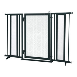 Fusion Gates - 52"-60" Black Fusion Gate with Chevron Trail in White Design - Dog Gates