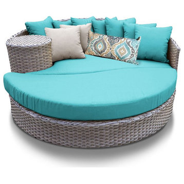 TKC Oasis Round Patio Wicker Daybed in Turquoise