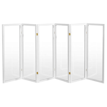 Modern Room Divider, White Painted Wood Frame With Acrylic Screens, 6 Panels
