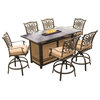 7 Piece Patio Dining Set, Swivel Cushioned Chairs & Tall Fire Pit Table, Oatmeal