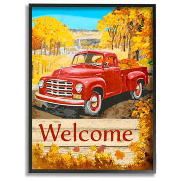 Welcome Red Truck Fall Autumn Landscape Design, 11"x14"