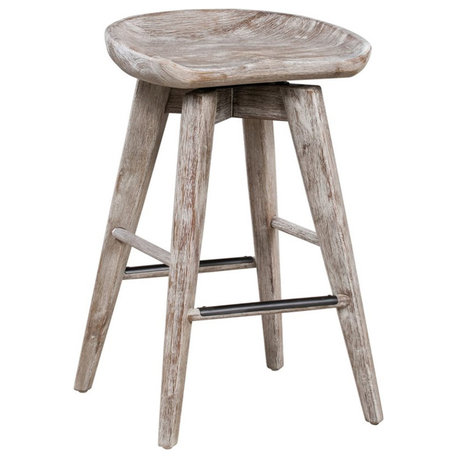 Boraam Wood Bali Counter Height Swivel Stool in Barnwood Wire-Brush/Light Brown