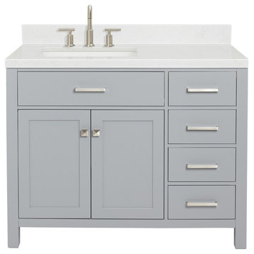 Ariel Bristol 42" Single Left Rectangle Sink Bathroom Vanity, Carrara Quartz, Grey