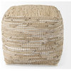 Aalia 16.0Lx16.0Wx16.0H Beige Leather and Jute Pouf