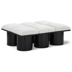 Meridian Furniture - Pavilion Black Boucle Fabric Bench, Cream, Black Finish, 46.5" W X 36" D X 17.5" H - Bring valuable seating and remarkable style to your space with this cream Pavilion Boucle Fabric Bench, an exquisite balance of style and usability for the entryway, bedroom, and beyond. Crafted from oak veneer with a black finish, this bench has a 4-inch-thick seat cushion that's channel-tufted for a touch of luxury. The bench's columnar bases add a dash of Art Deco design, making it a captivating focal point in any room.