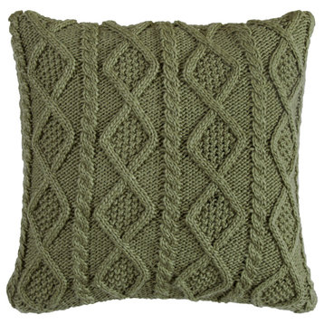 Cable Knit Soft Diamond Throw Pillow, 18"x18", Sage Green