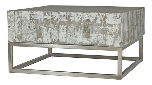 Maximus Concrete Chrome Distressed Square Block Coffee Table Maximus Concrete Chrome Distressed Square Block Coffee Table