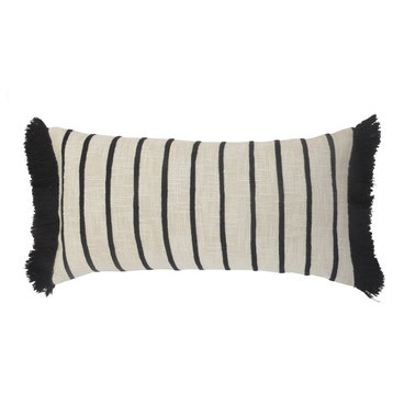 Stiped Ivory and Black Fringe Pillow