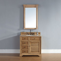 36 inch Bathroom Vanity Natural Oak Finish Beige Marble Top - Bathroom Vanities And Sink Consoles