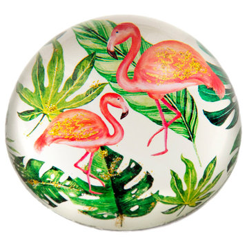 Glass Dome Flamingo Paper Weight