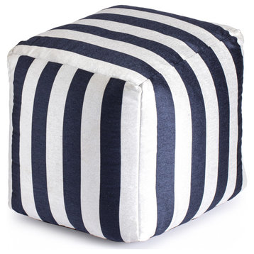 Cape May Blue 18" x 18" x 18" Navy and Ivory Pouf