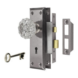 2 in. Satin Nickel Victorian Glass Knob Mortise Set - Doorknobs