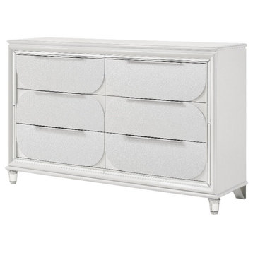 Pemberly Row Rectangular 6-Drawer Contemporary Wood Dresser in Pearl White