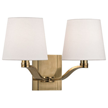 Hudson Valley Clayton 2 Light Wall Sconce, Aged Brass