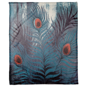 Peacock Abstract Blues 50x60 Coral Fleece Blanket