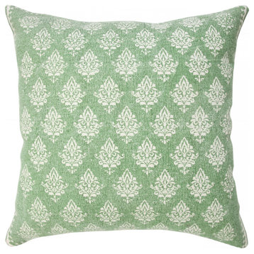 Fairytale Motif Bordered Throw Pillow, Green/White, 20"x20"