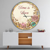 Time Is Love Vintage Flower Wreath Oversized Quote Metal Clock, 36"x36"