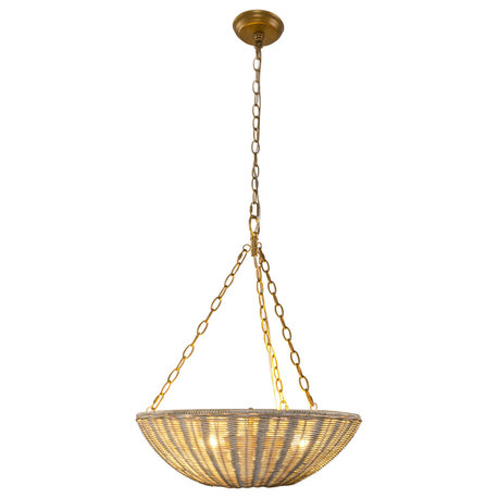 19.69-inch Beige Farmhouse Rattan 3-Light Chandeliers