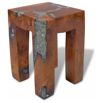vidaXL Stool Ottoman Foot Rest Foot Stool Side Table Solid Teak Wood and Resin