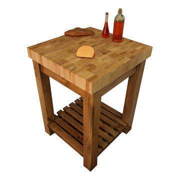 Maple End Grain Butcher Block Kitchen Island Cart with Country Pine Base