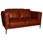 Moroni - Bartz Full Leather Loveseat in Cognac - Upon first glance, this Moroni seating group invites a second look with its decadently plush body set within a classic modern frame. Created by our masterful furniture makers, their sofa and armchair designs meld exquisite construction, contemporary comfort, and artful silhouettes. Whether in the loft living room or C-level office suite, this handsome mid-century style sofa and armchair adds upscale aesthetics with luxe top-grain leather. Customize the leather color and finish to fit your desire and décor. High-density foam cushioning wrapped in performance fabric provides additional comfort and durability. A steel frame with slender tapered legs adds stylish support.