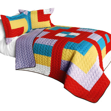 Second Space 3PC Vermicelli - Quilted Patchwork Quilt Set (Full/Queen Size)