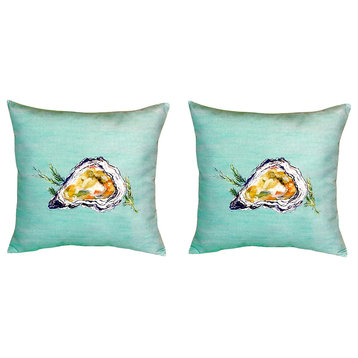 Pair of Betsy Drake Oyster - Teal No Cord Pillows 18 Inch X 18 Inch