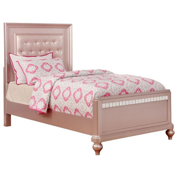 Furniture of America Appell Solid Wood Tufted Twin Panel Bed in Rose Gold