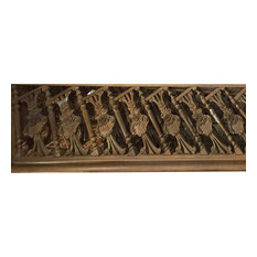 Mogul Interior - Indian Architectural Furniture Antique Rare Teak Carved Railing - Wall Accents