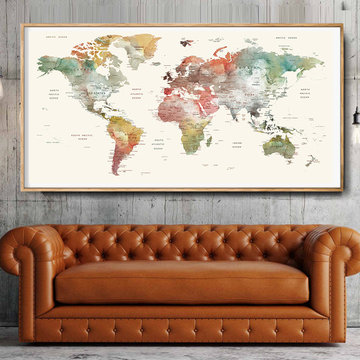 Watercolor World Map Home Decor