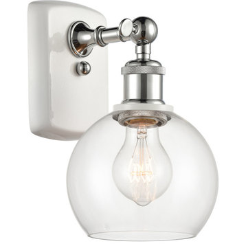 Ballston Athens 1 Light Wall Sconce, White and Polished Chrome, Clear Glass