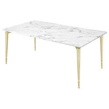 Nicole Miller Cedric Marble Dining Table With Metal Legs, White/Gold, 70"
