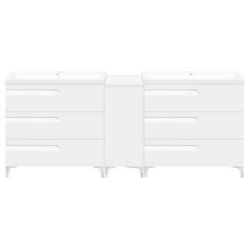 60" Freestanding White Vanity Set With Two Sinks, LV7-C13B-60W, Style 7